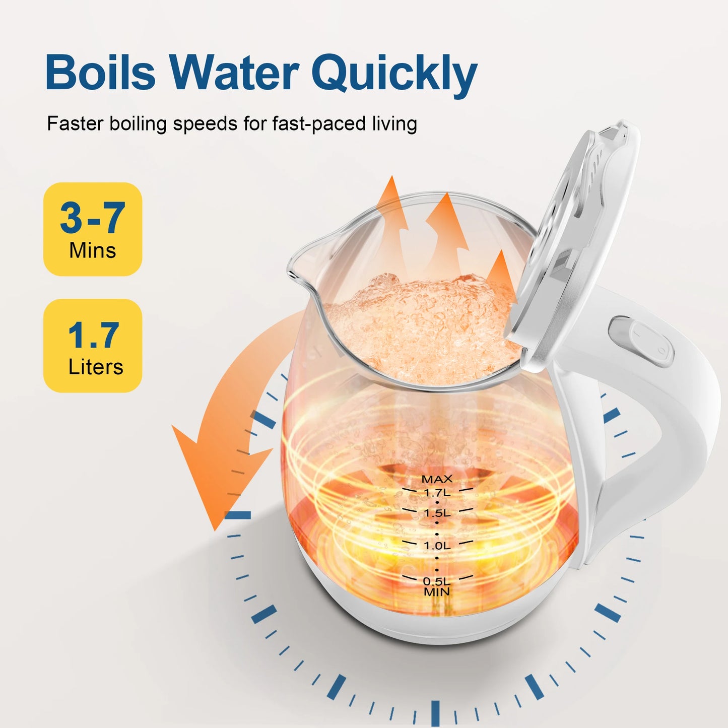 Electric Tea Kettle - CACHOO 1.7L Borosilicate Glass Kettle