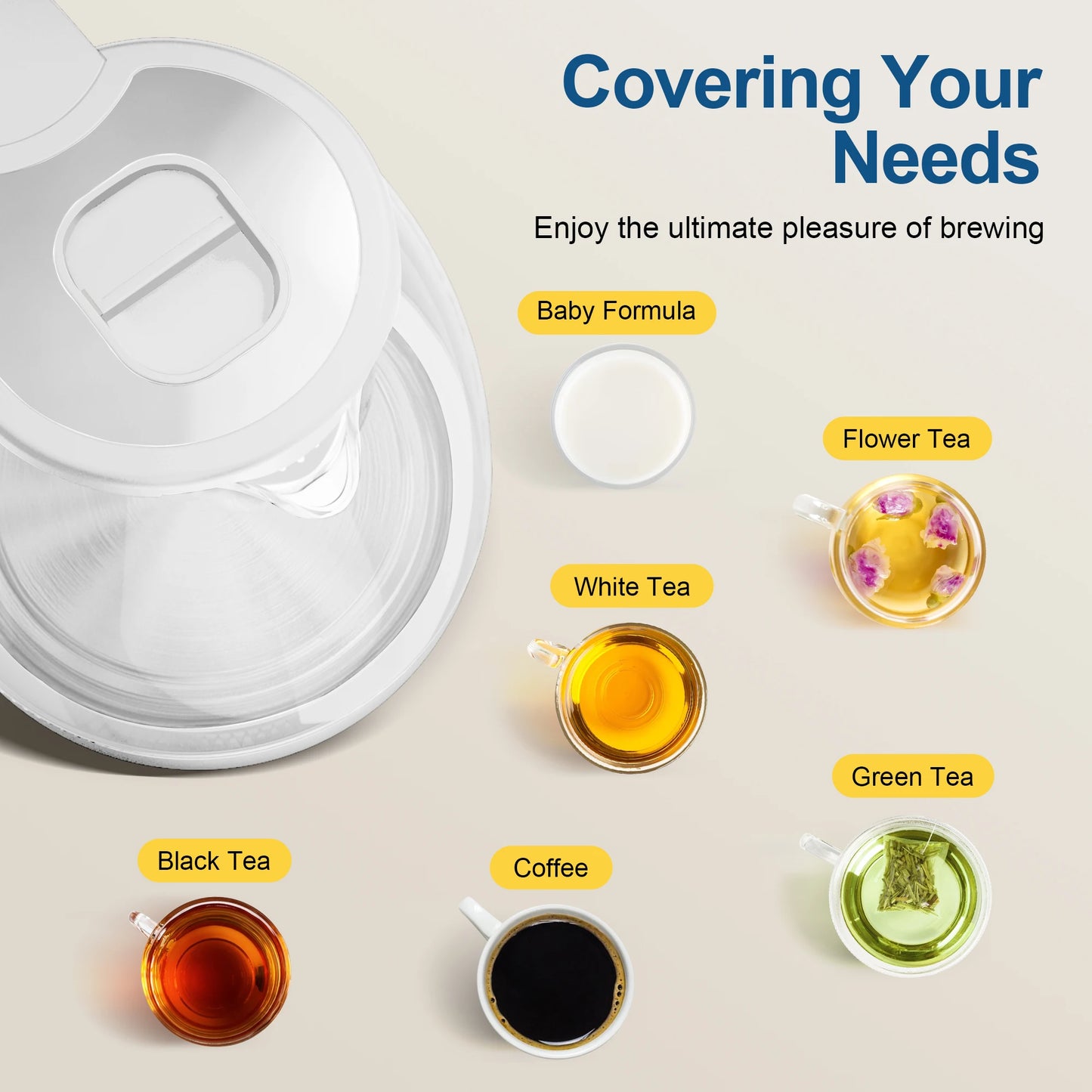 Electric Tea Kettle - CACHOO 1.7L Borosilicate Glass Kettle