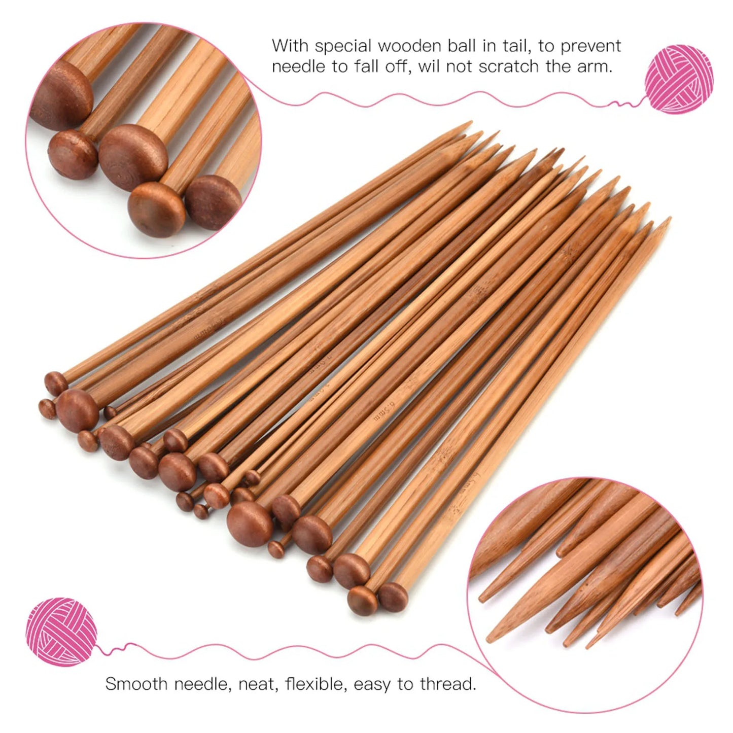 36 PCS Knitting Needles, Single Point Carbonized Knitting Needles Point Protectors DIY Handmade