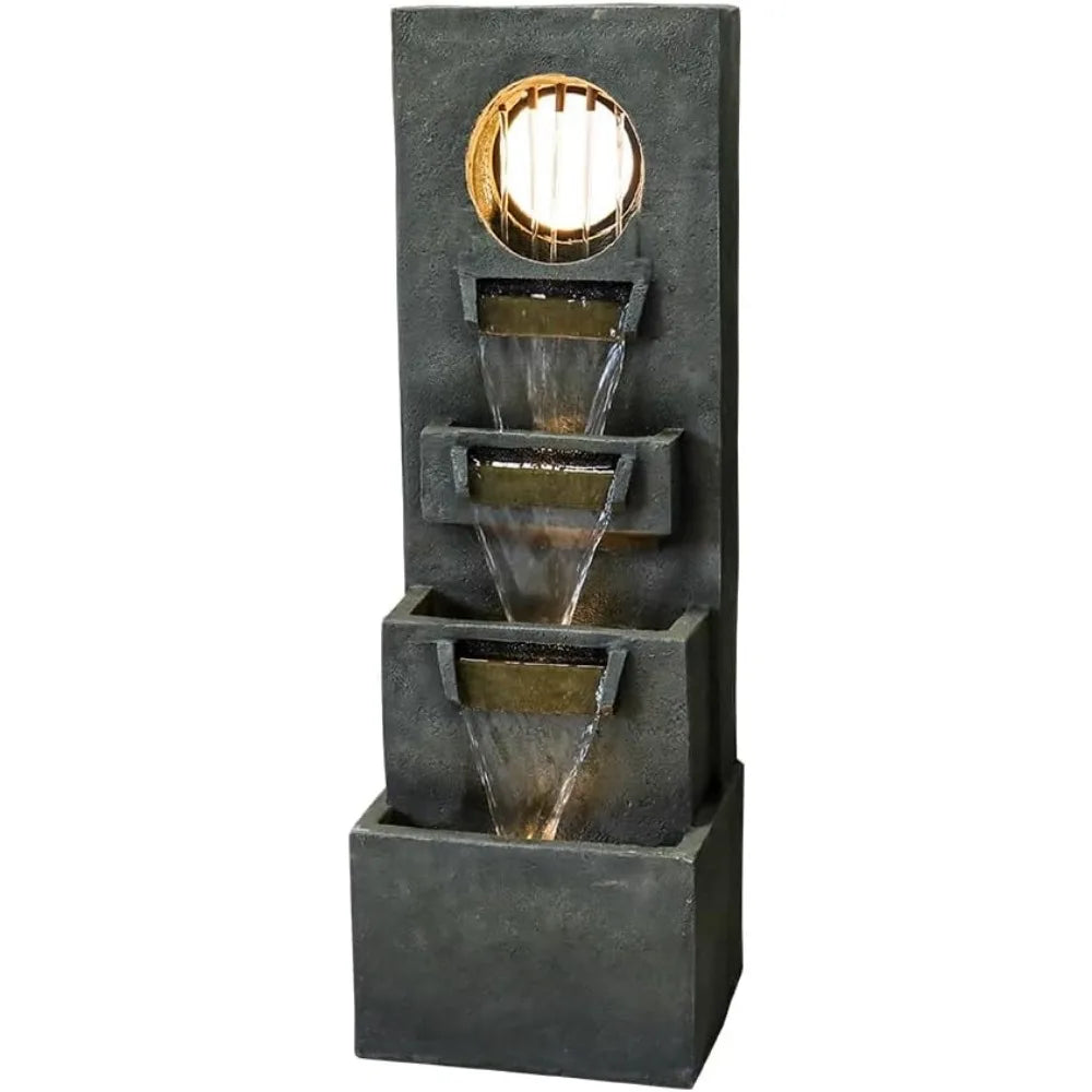 Modern Indoor Outdoor Waterfall Fountain Relaxing Soothing Outdoor Freestanding Fountains with Lights&Pump, 4-Tier Tier Outdoor