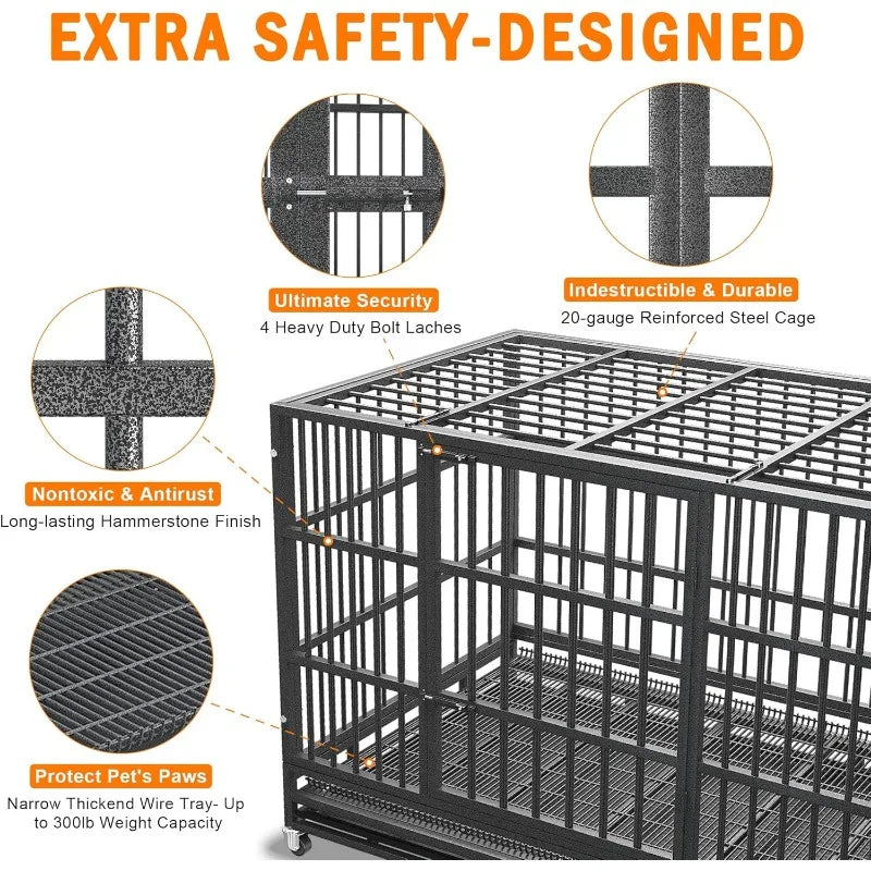 54 Inch Heavy Duty Indestructible Escape-Proof Dog Crate