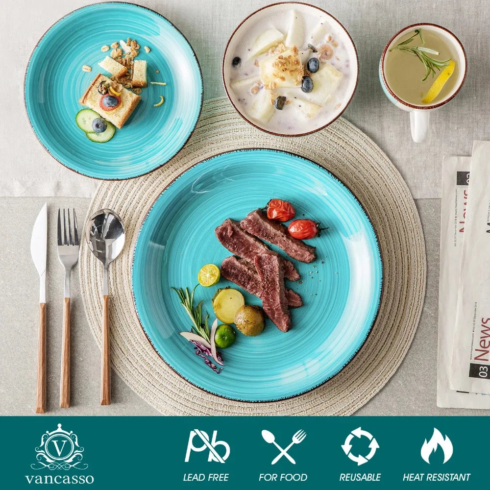 Vancasso Bella 16PCS Porcelain Dinnerware Set Vintage Ceramic Plate Set with Dinner Plate Dessert Plate Bowl Mug