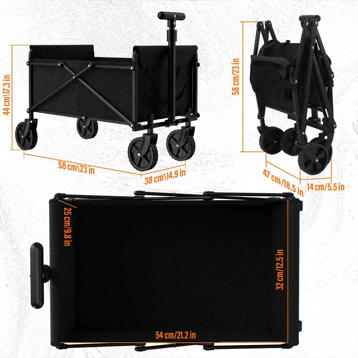 Black Small Handcart Outdoor Garden Folding Cart Wagon