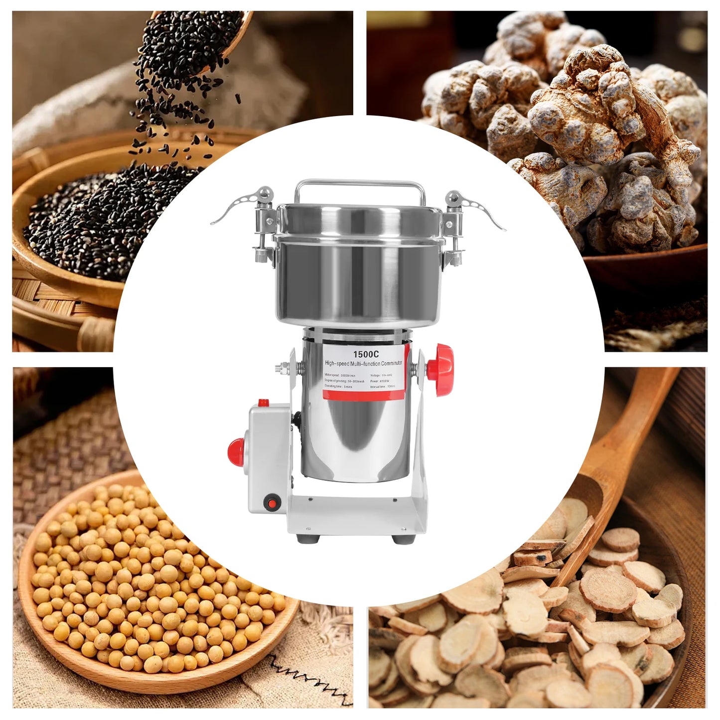 4100W kitchen Tabletop Grain Mill Machine 30000r/min Multi-function Cereals Grinder Grain Capacity About 1000g/2.2lbs