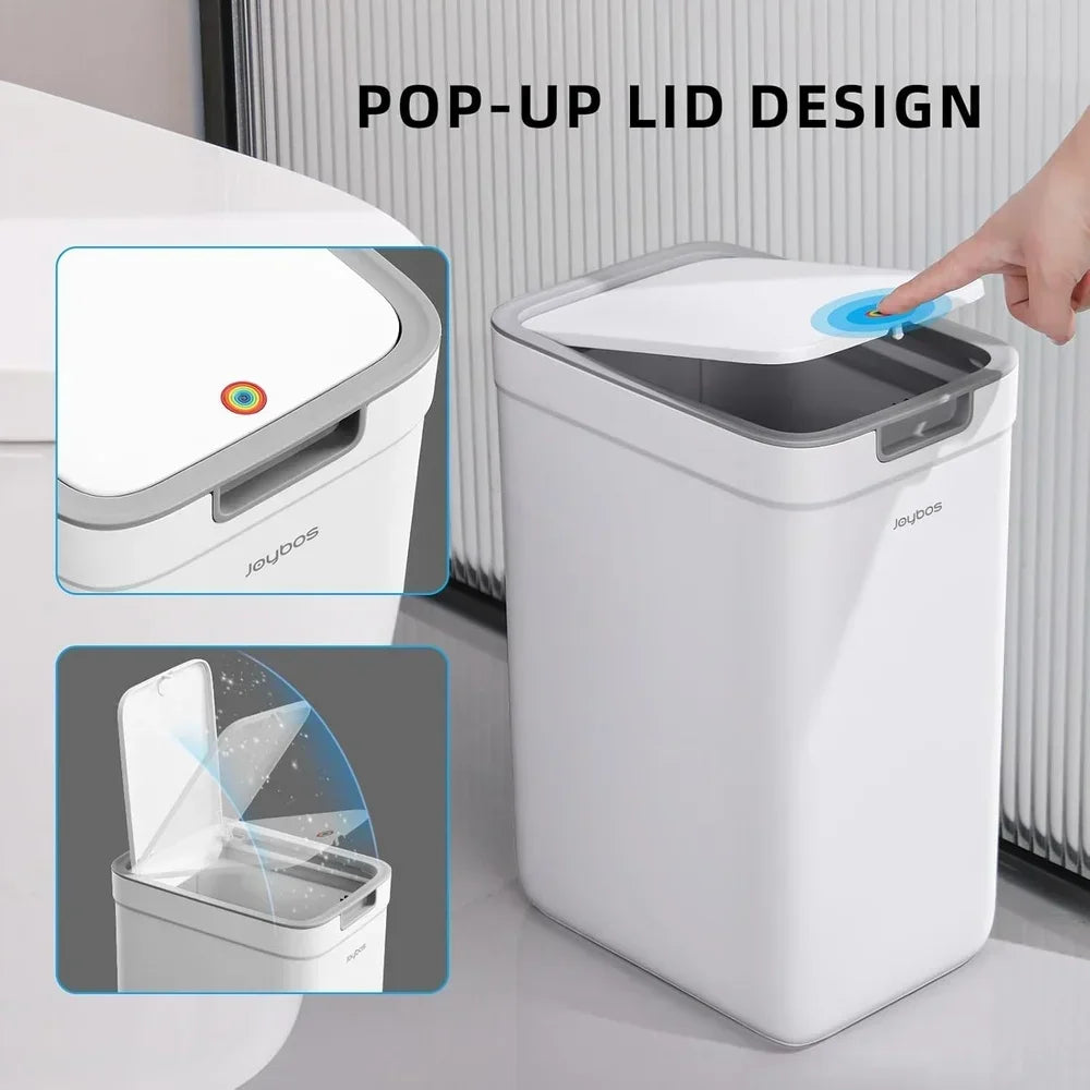2 Pack Pop Up Lid Trash Can Odor Seal Slim Waste Bin Pet Proof Bathroom Kitchen Office Bedroom