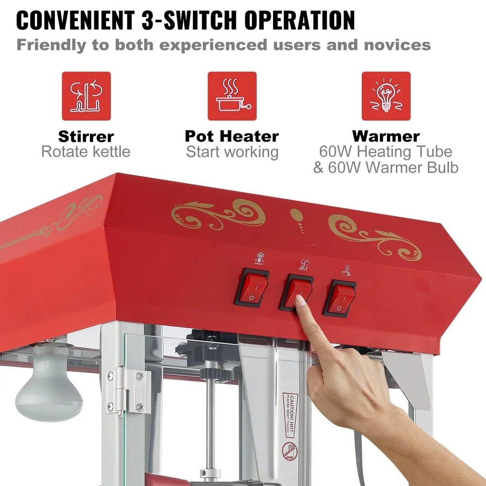 850W Commercial Popcorn Machine With Cart Stainless Steel