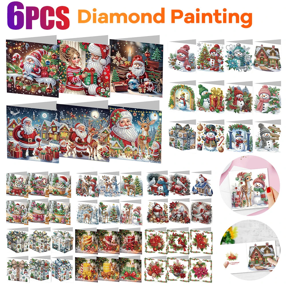6pcs Diamond Painted Greeting Cards DIY Rhinestone Painting