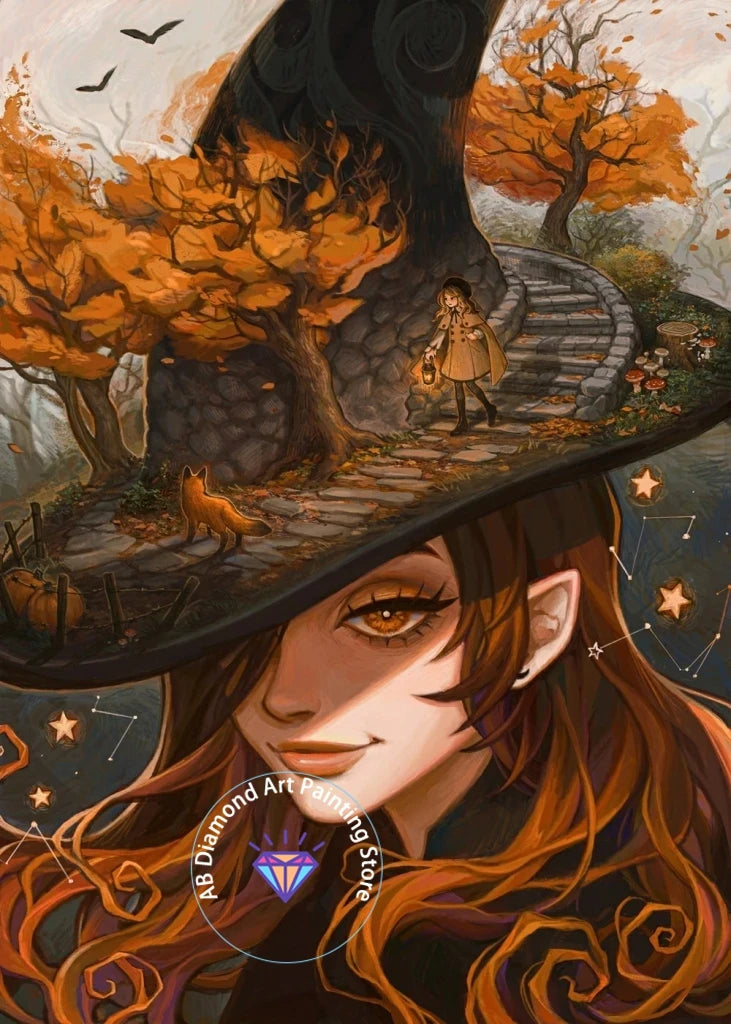 AB Diamond Painting Witch Girl Fantasy Gothic 5D DIY Art Mosaic Embroidery Cross Stitch Element Craft Set Bathroom Decoration