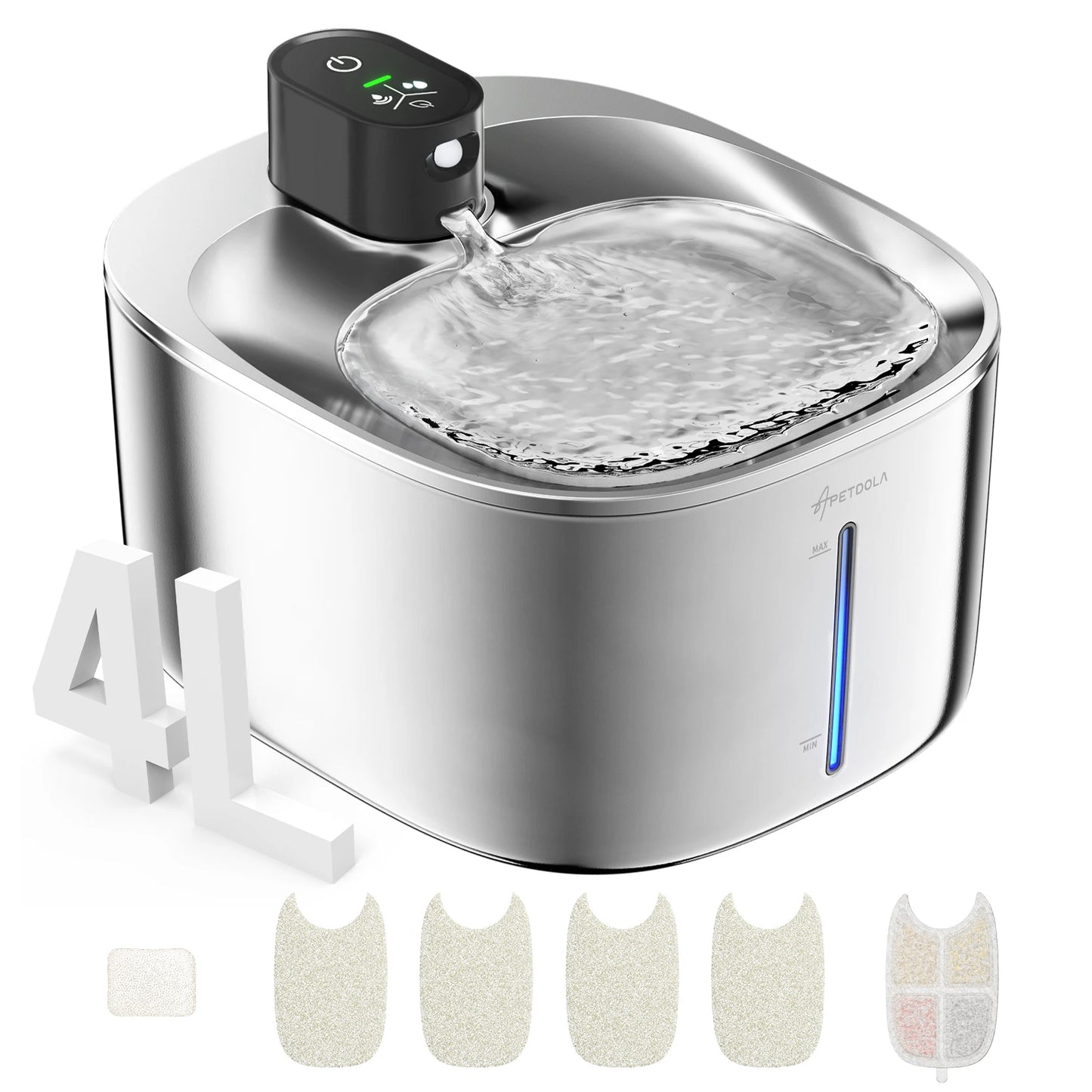 Wireless Cat Water Fountain Stainless Steel 4L Cordless