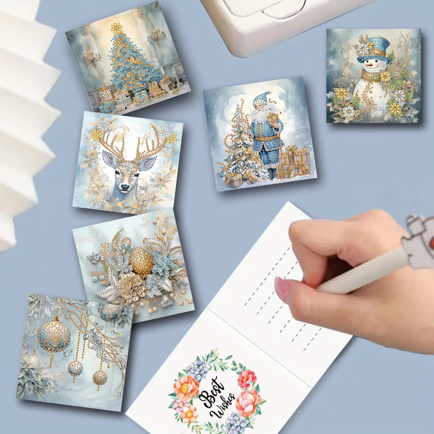 6 pieces of diamond painting set-christmas snowman theme greeting card, blessings and wishes, unique design by Mark Sai