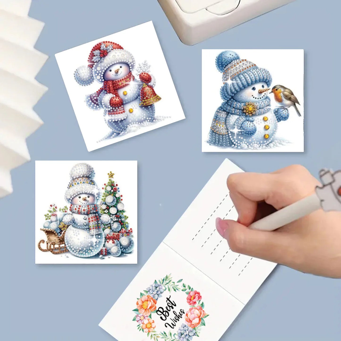 6-piece DIY Diamond Painting Set Christmas Snowman Greeting Card, wishes and wishes, unique design, irregular shape of diamonds,