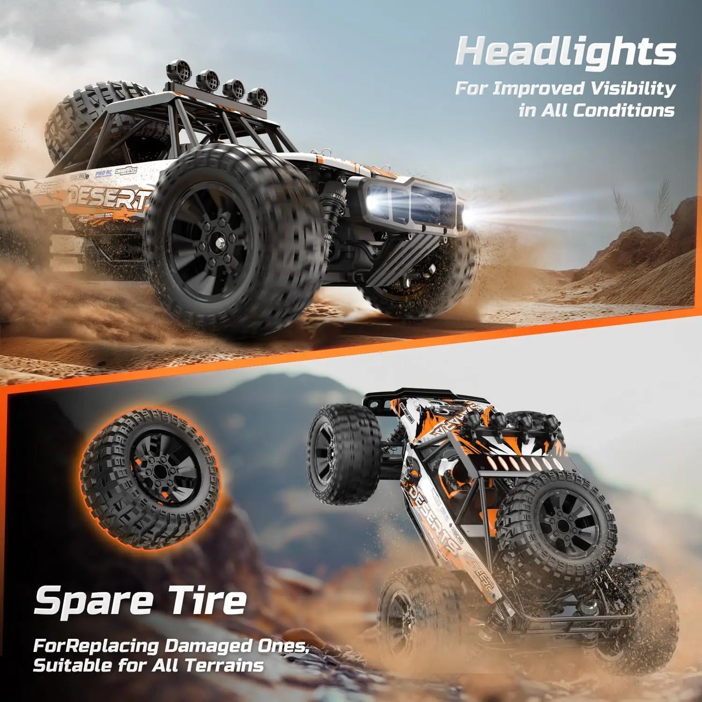 DEERC 9203E 1:10 Scale RC Truck: 48KM/H, 4X4, Lights, 2 Batteries, 2.4GHz, All-Terrain, 30 Min Play