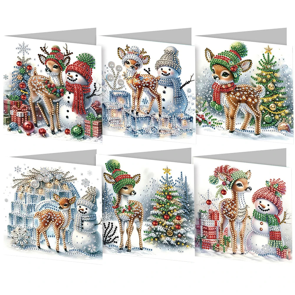 6pcs Diamond Painted Greeting Cards DIY Rhinestone Painting