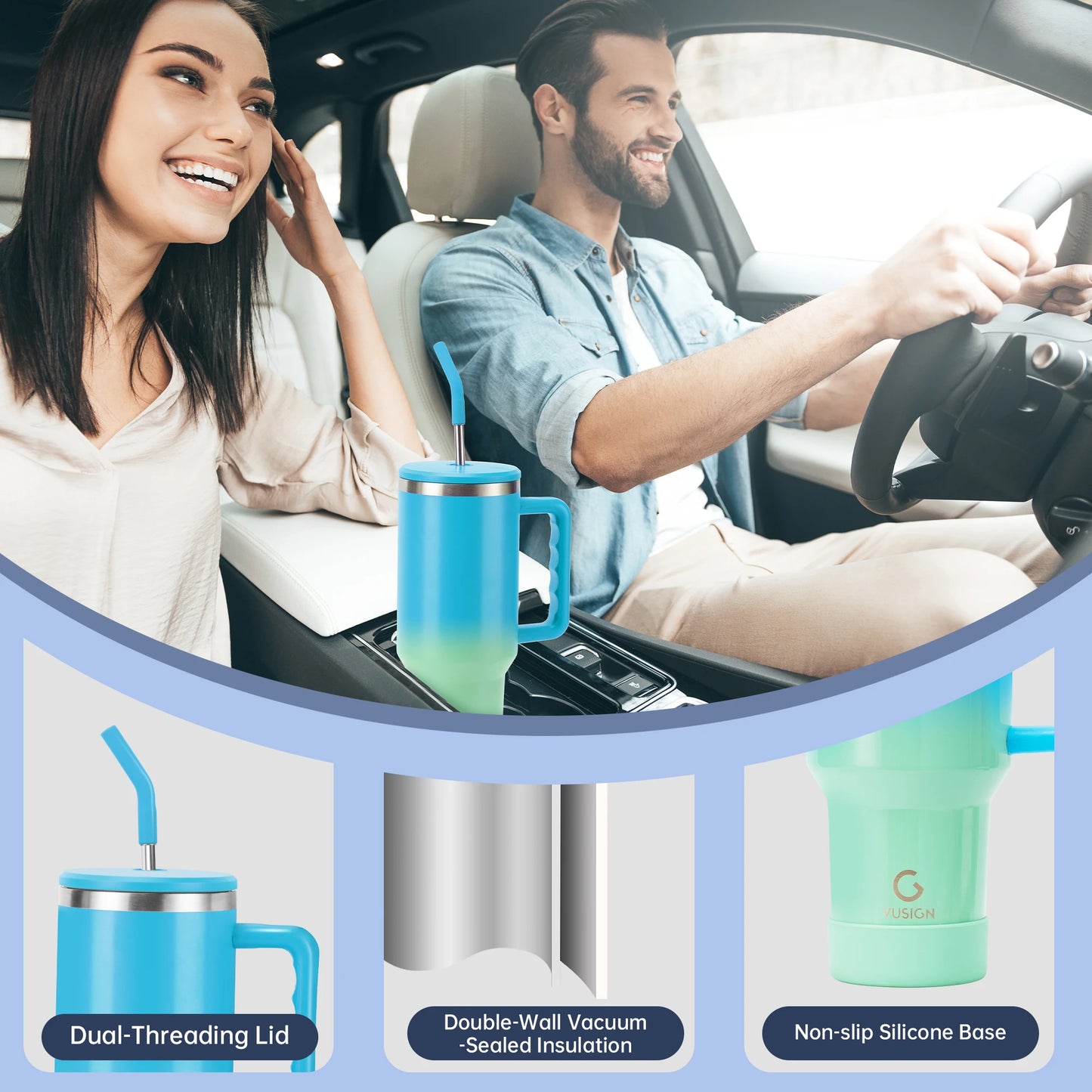 Deli 40 oz Blue Insulated Stainless Steel Tumbler
