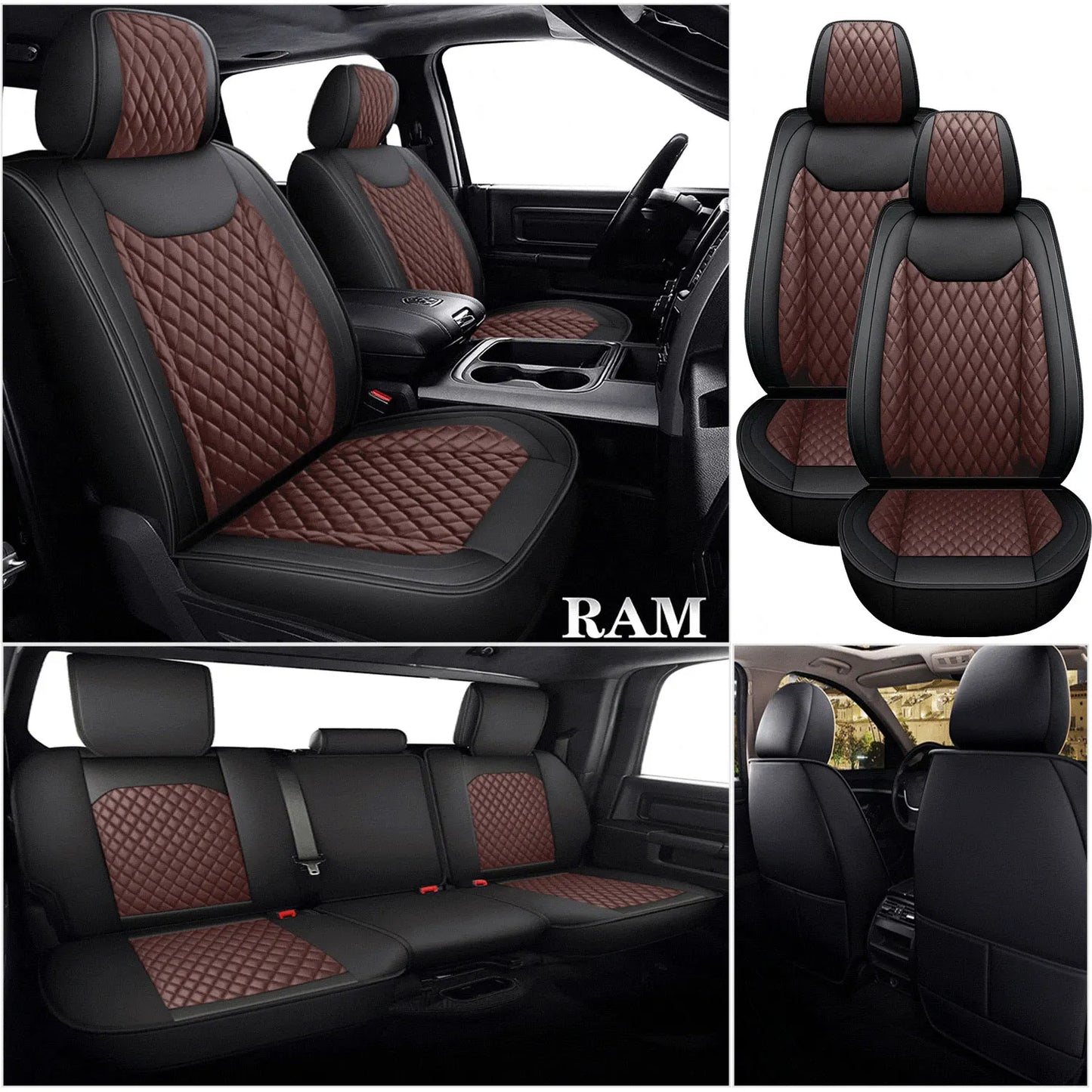 Deluxe 5 Seats Full set PU leather Car Seat Covers Protect Cushions For Dodge Ram 2009-2021 1500 2010-2021 2500 3500