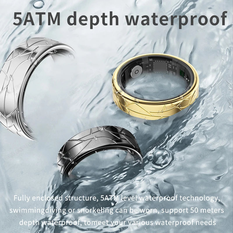 For Galaxy Pattern Smart Ring for Men Women Health Sleep Monitor Heart Rate Waterproof Multi-Sport Samsung Couple SmartRing Gold