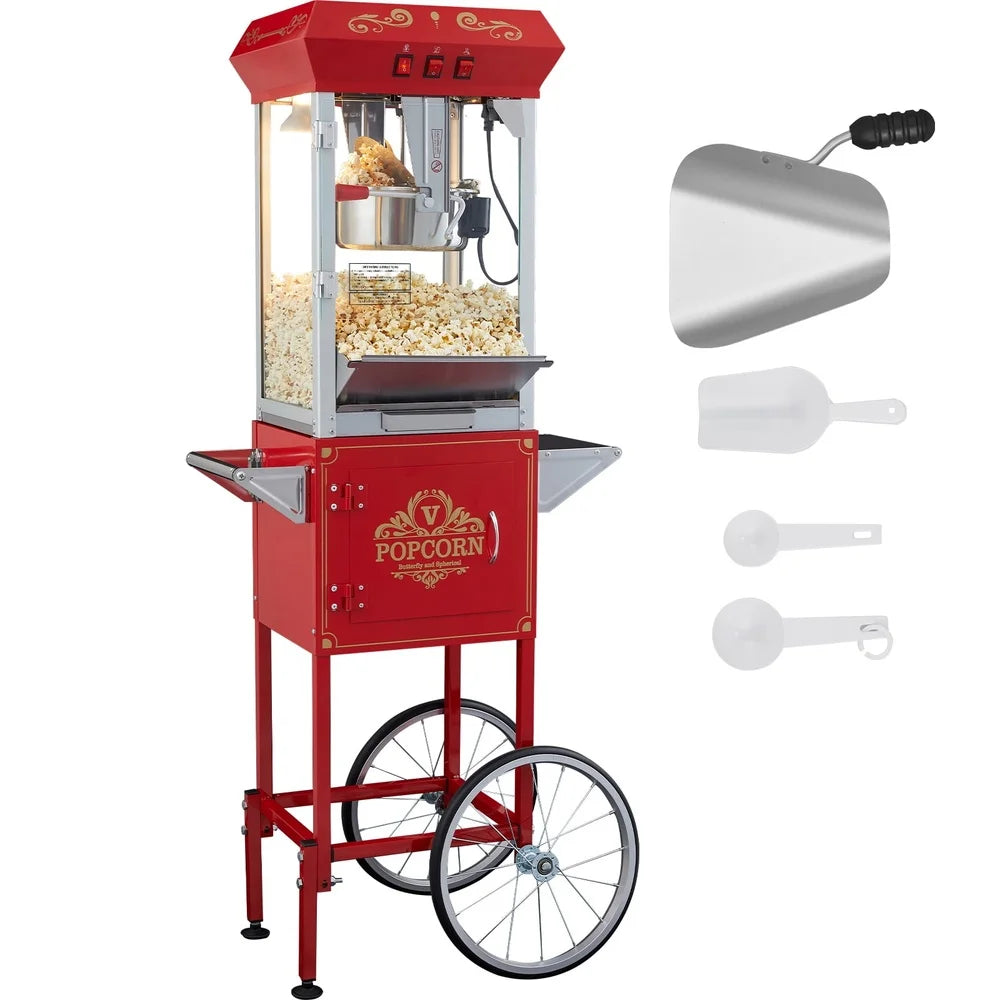 850W Commercial Popcorn Machine With Cart Stainless Steel