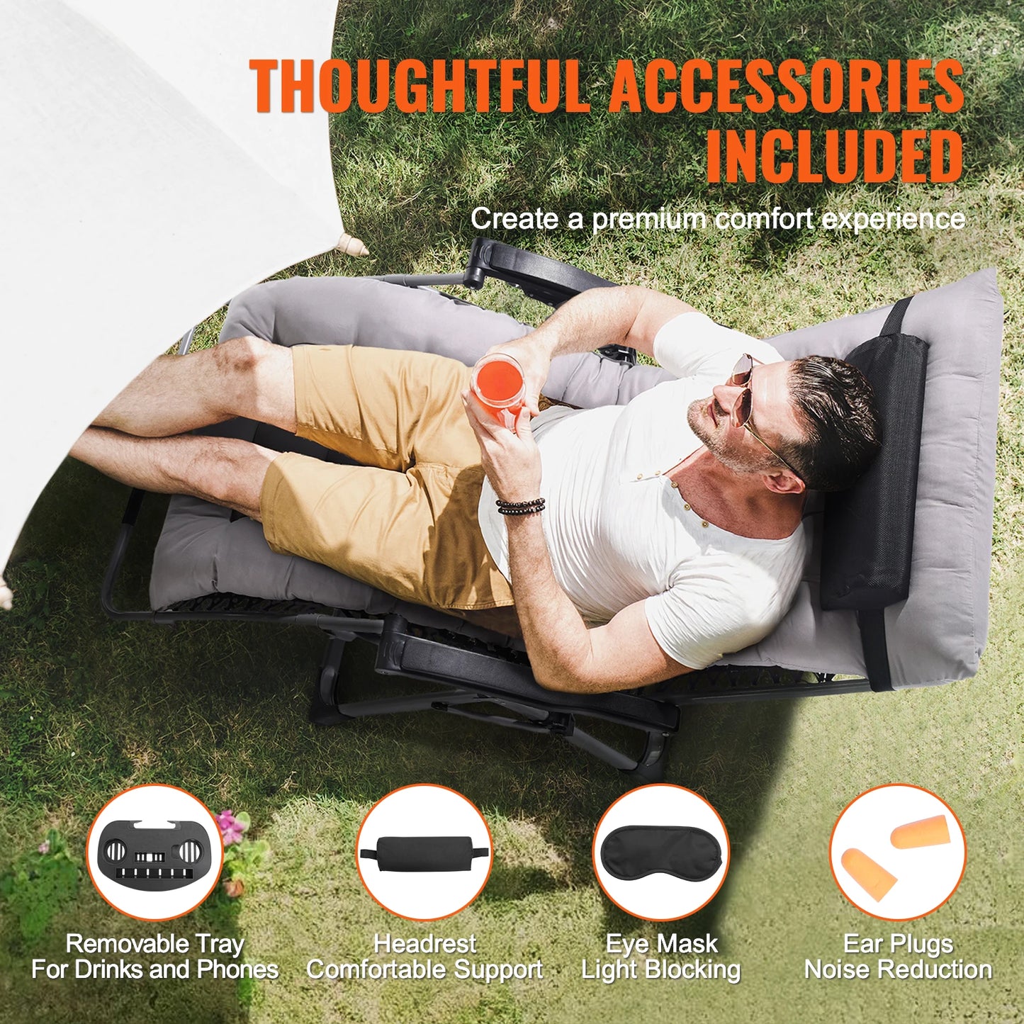 VEVOR Zero Gravity Chair Zero Gravity Recliner Lounge Chair Adjustable Anti Gravity Chair with Cushion Footrest and Cupholder