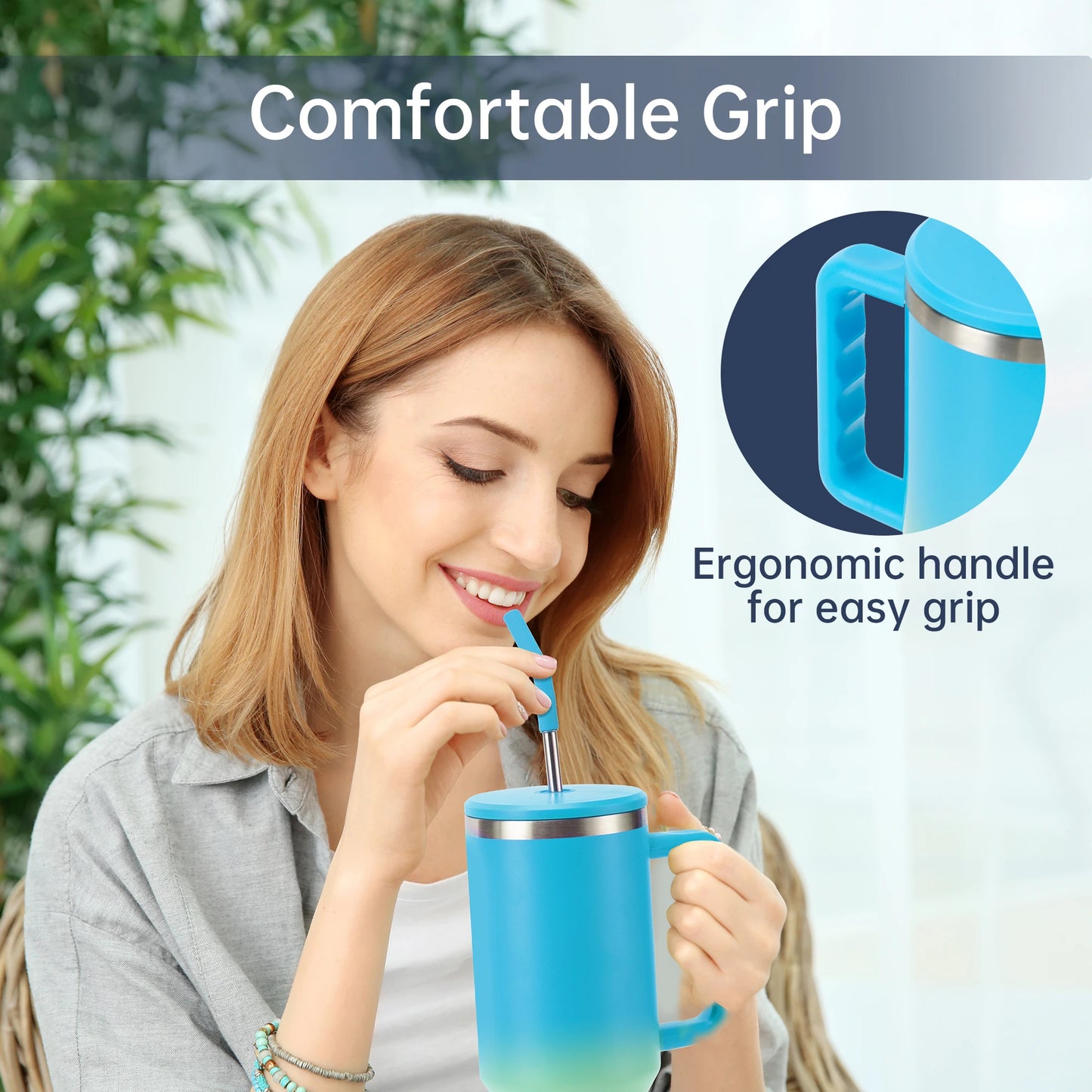 Deli 40 oz Blue Insulated Stainless Steel Tumbler