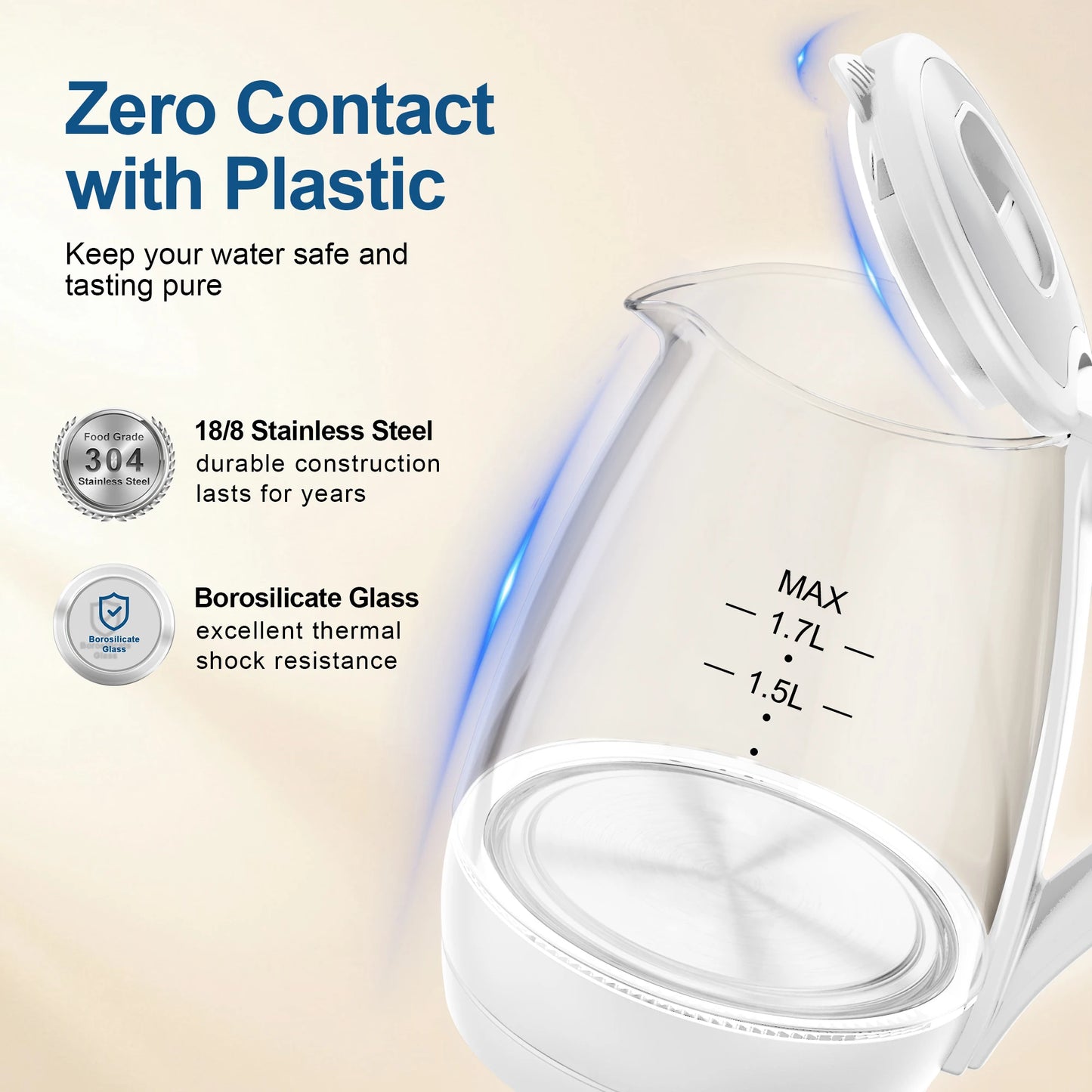 Electric Tea Kettle - CACHOO 1.7L Borosilicate Glass Kettle