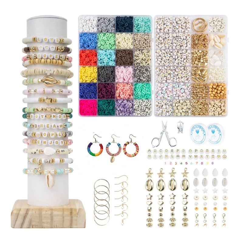 Rainbow Color Clay Beads Letter Beads Bracelet Kit 24 Beads