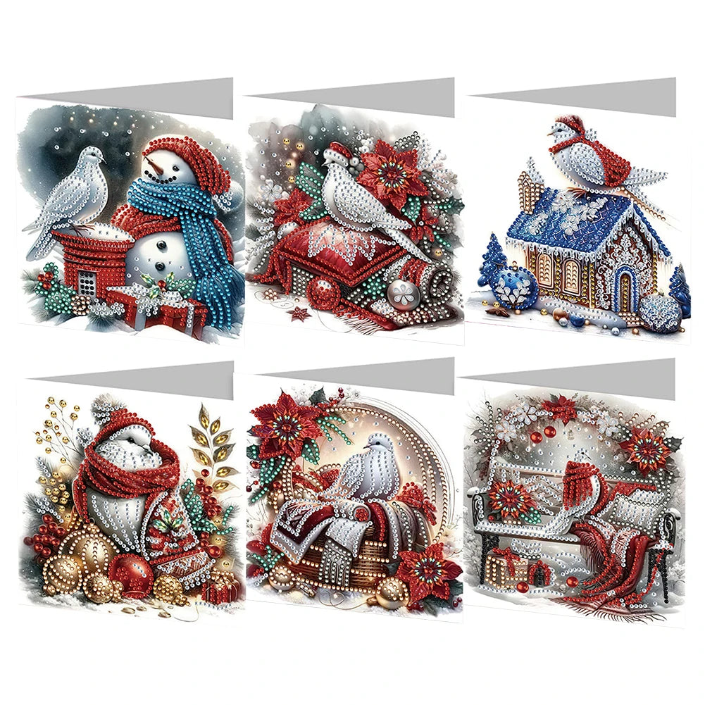 6pcs Diamond Painted Greeting Cards DIY Rhinestone Painting
