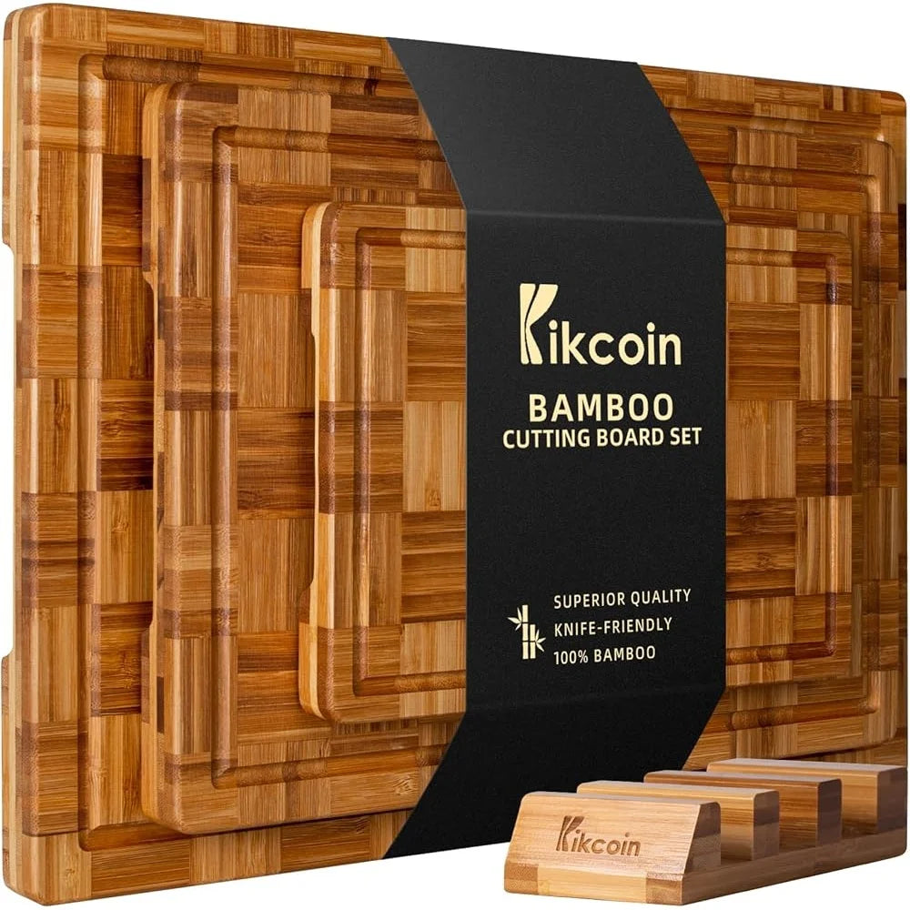 Extra Large Bamboo Cutting Board Set of 3 with Juice Groove