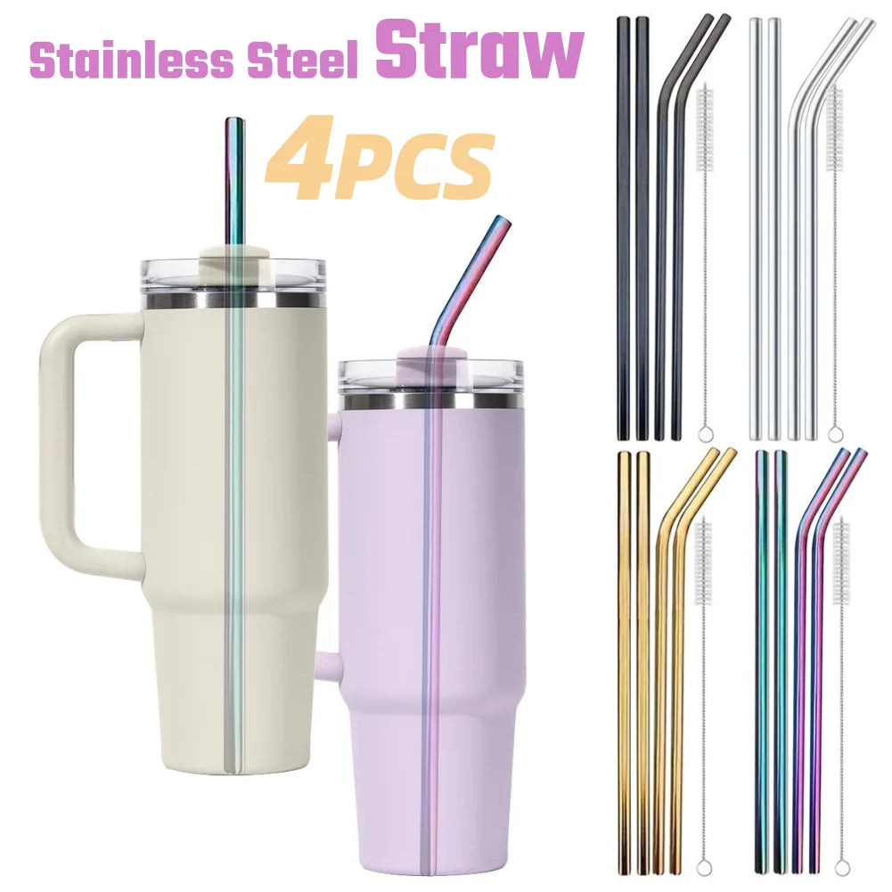 Stainless Steel Straws 4 Pack For Stanley Cleaning Brush