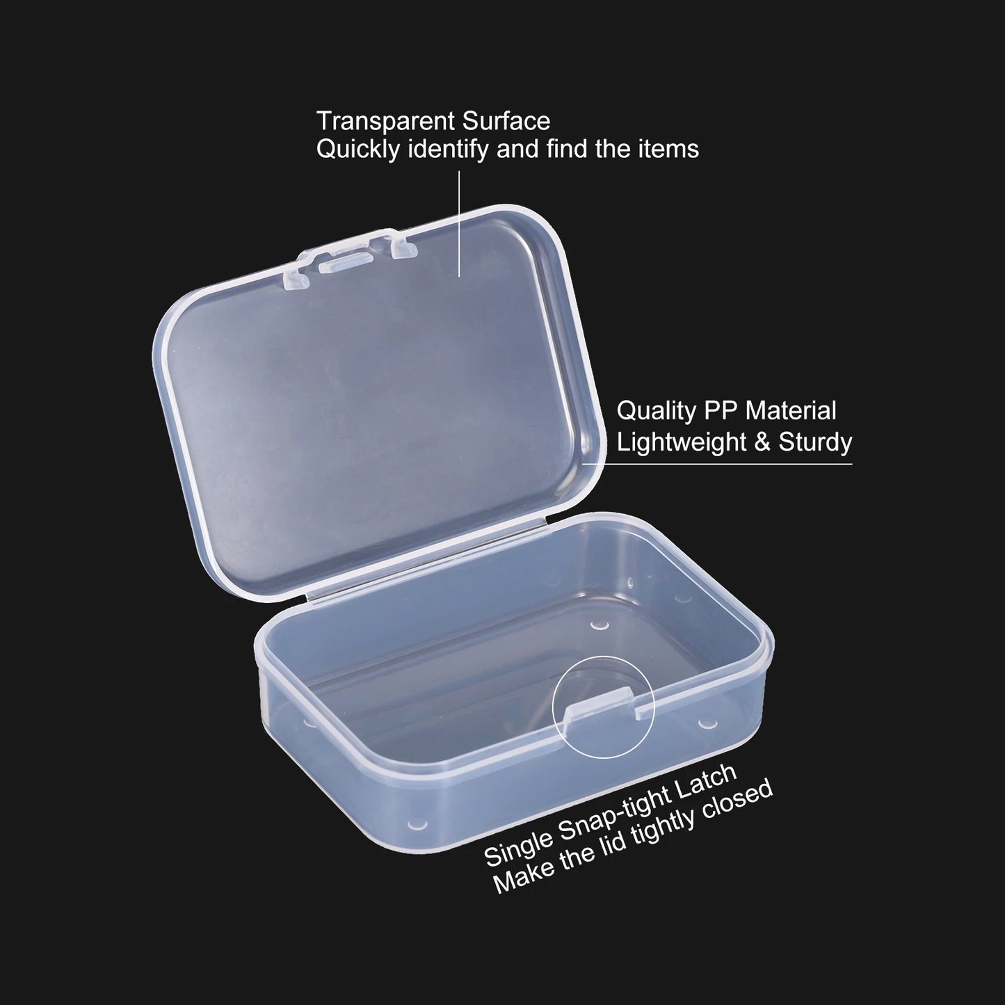Clear Storage Box with Hinged Lid, Plastic Stackable Rectangle Organizer Container for Bead Jewelry Small Item Art Craft Project