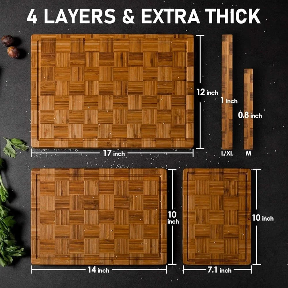 Extra Large Bamboo Cutting Board Set of 3 with Juice Groove