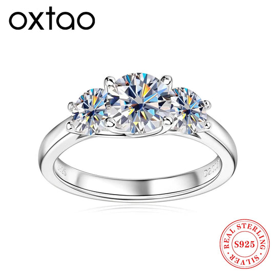 OXTAO 1ct And 0.5ct Moissanite Ring 925 Silver Three Stone
