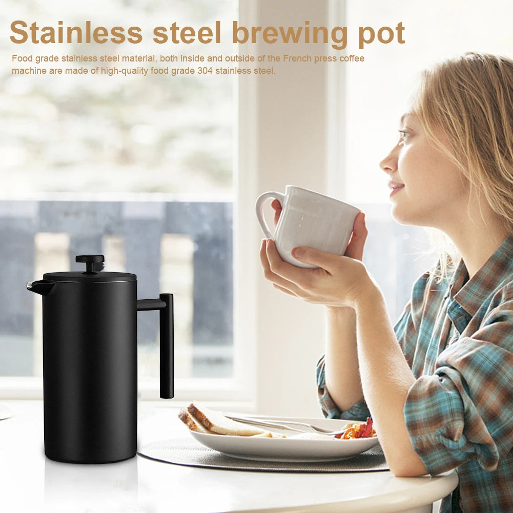 Stainless Steel French Press Coffee Maker 1L Double Wall
