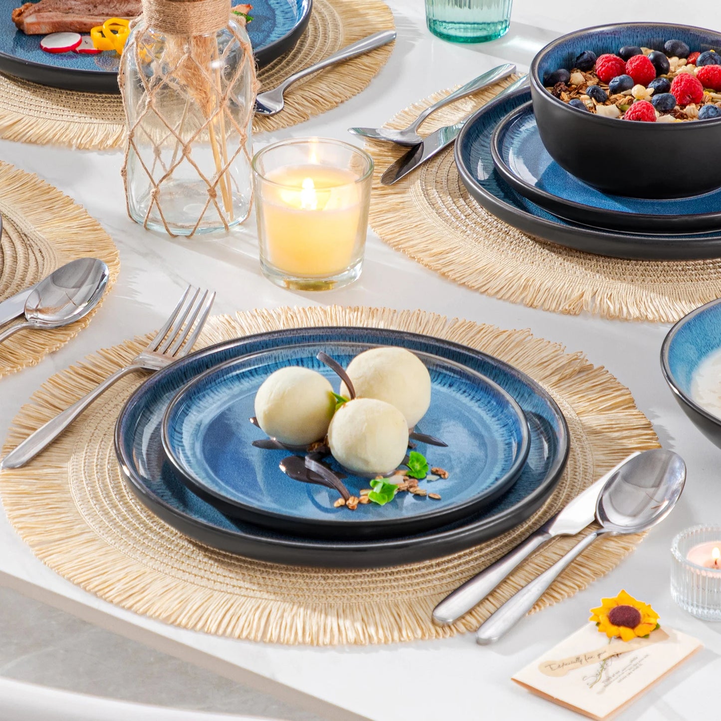 Vancasso 24 Piece Blue Dinnerware Set Reactive Glaze For 6