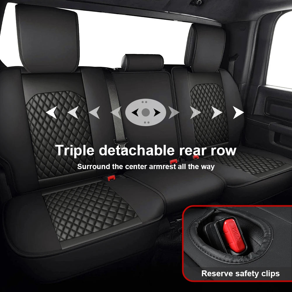 Deluxe 5 Seats Full set PU leather Car Seat Covers Protect Cushions For Dodge Ram 2009-2021 1500 2010-2021 2500 3500