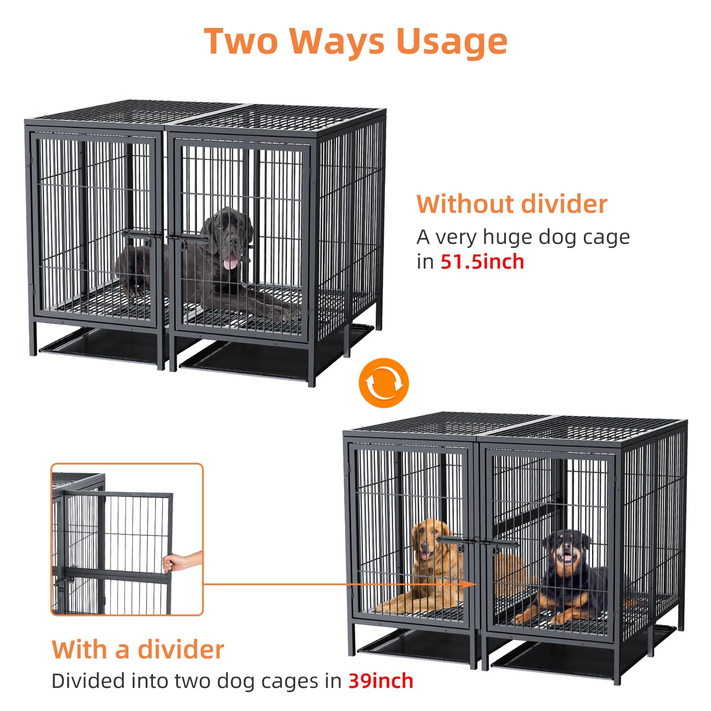Heavy Duty 52 Inch Extra Large Metal Dog Crate With Removable Divider