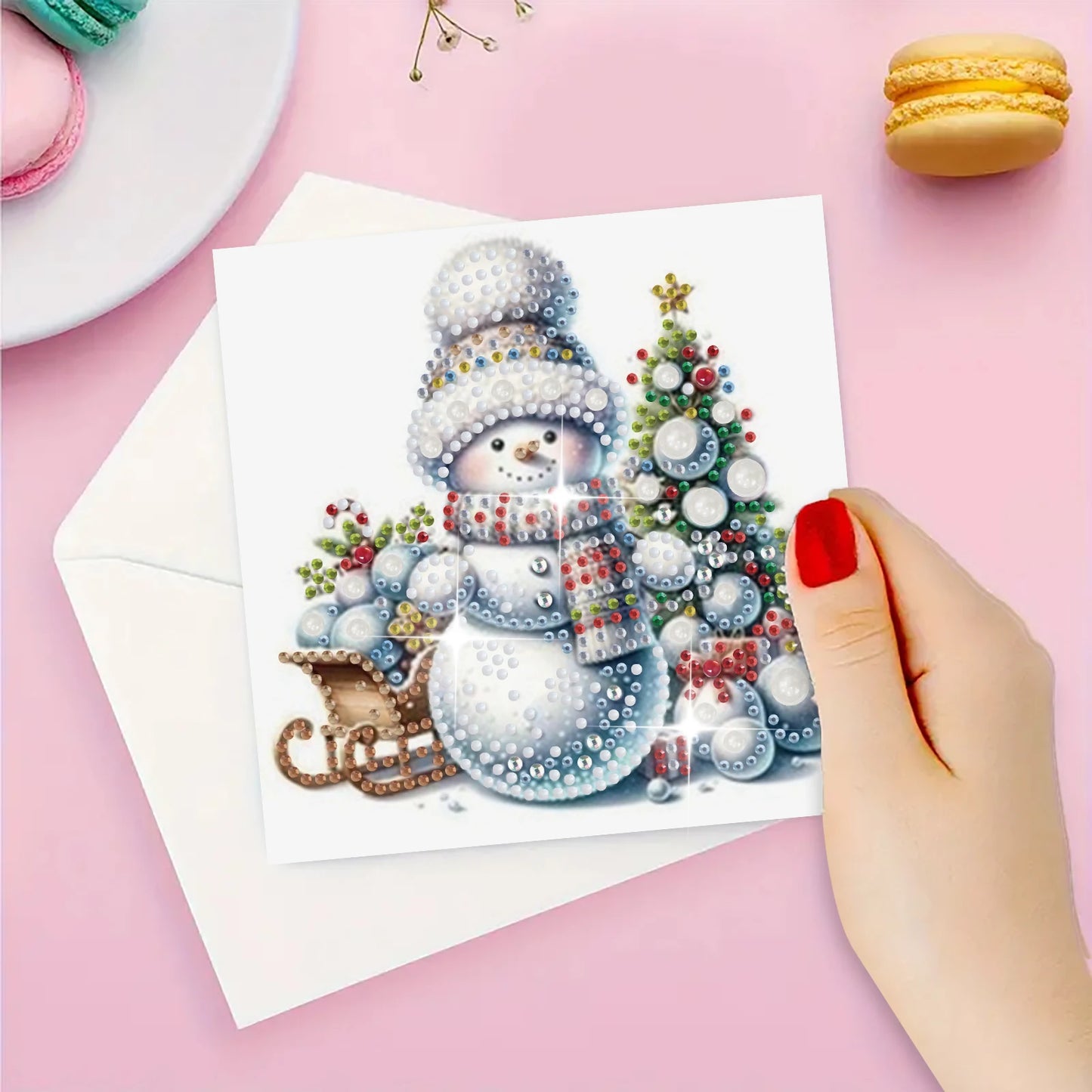 6-piece DIY Diamond Painting Set Christmas Snowman Greeting Card, wishes and wishes, unique design, irregular shape of diamonds,
