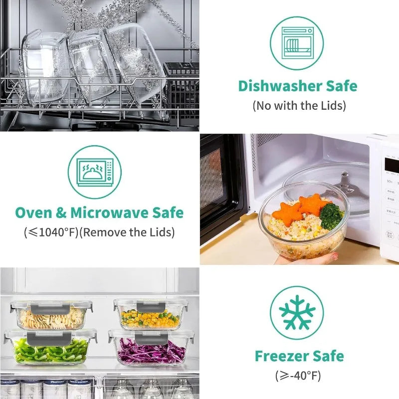 34pcs Glass Food Storage Containers with Lids Set, Airtight Glass Meal Prep Containers (17 Containers & 17 Lids), Leak Proof