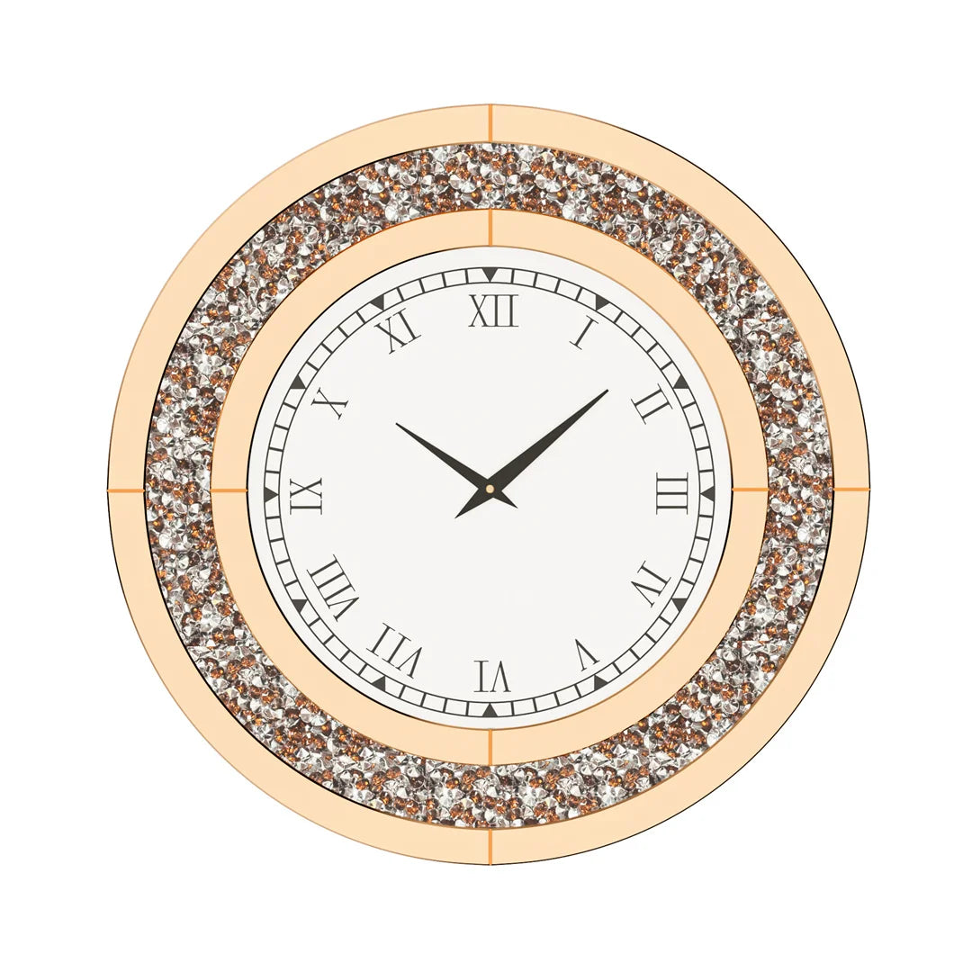 LUVODI Wall Clock Mirror Clock Sparkle Bling Round Diamond Wall Clock with Silver Tawny Tinted Crystal Crushed