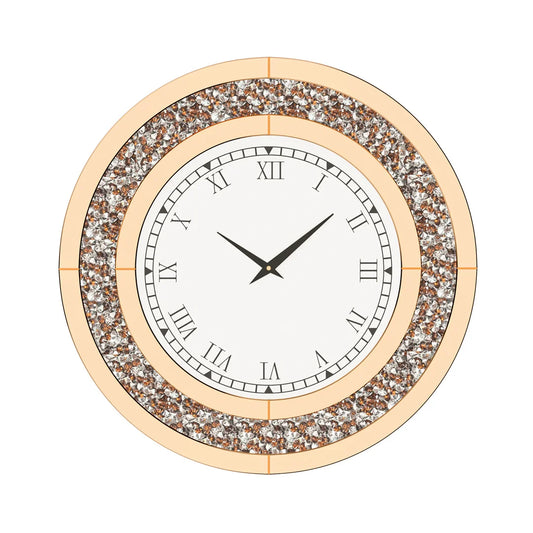 LUVODI Wall Clock Mirror Clock Sparkle Bling Round Diamond Wall Clock with Silver Tawny Tinted Crystal Crushed