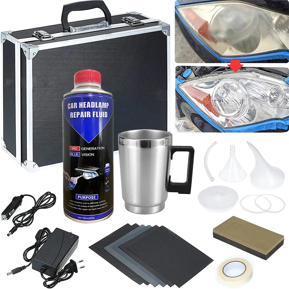 Car Headlight Polishing Restoration Kit Auto Headlight Restorer Repair Set Workshop Tools 500ML Liquid Polymer Evaporator