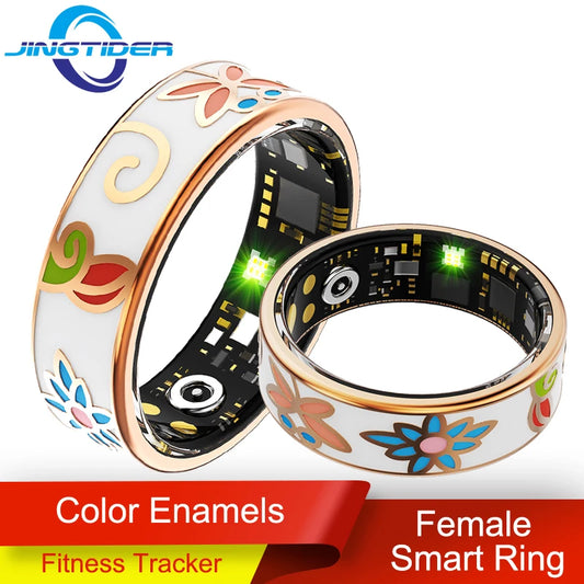 R18 Color Enamels Fashion Women Smart Ring Female Stainless Steel Intelligent Finger Ring Lady IP68 Waterproof Fitness Tracker