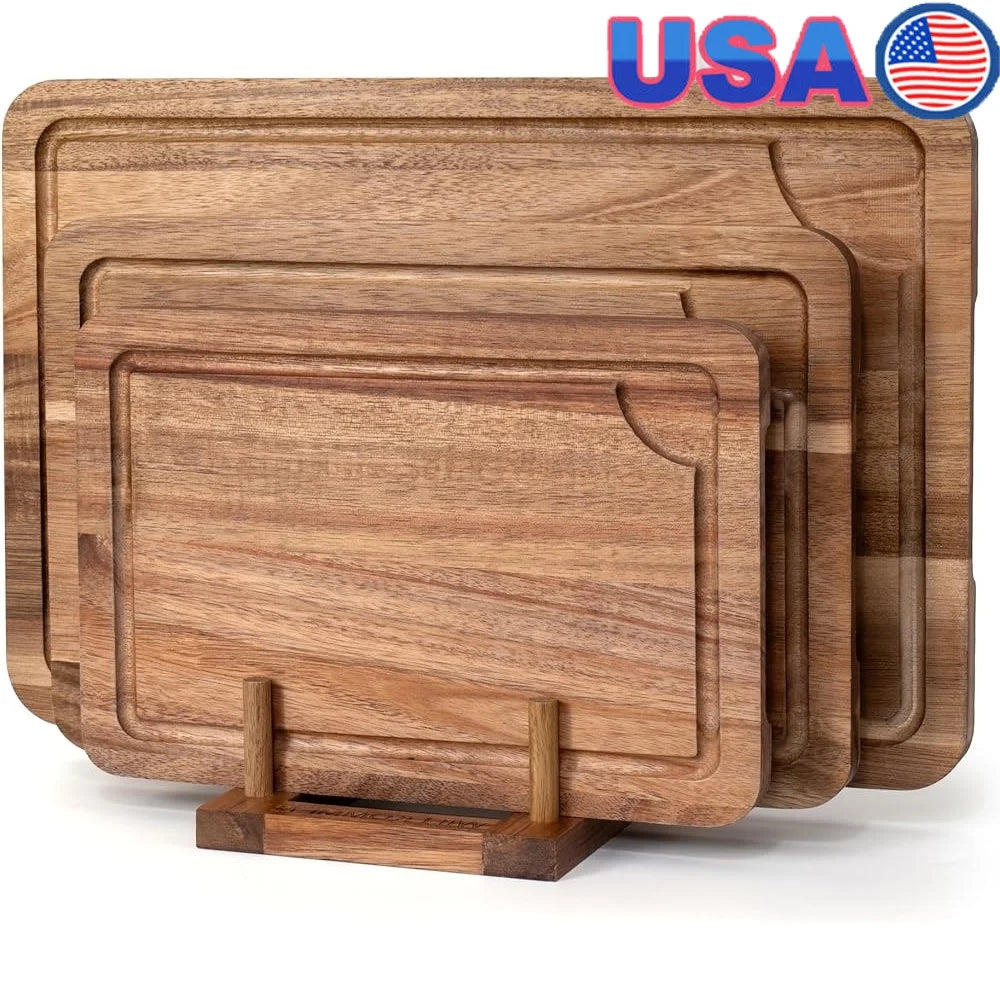 Wooden Cutting Board Set of 3 Acacia Wood Kitchen Chopping Boards