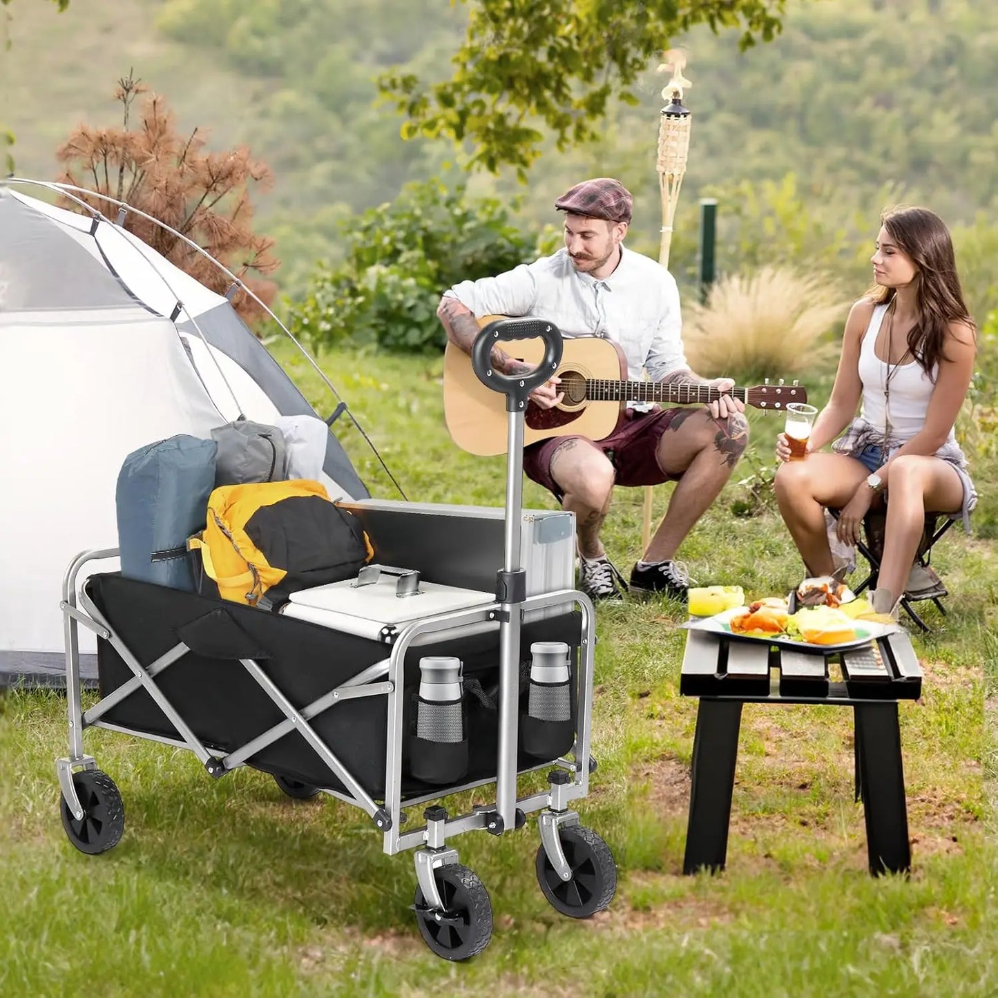 Collapsible Wagon Beach Wagon with Big Wheels for Sand All-Terrain Garden Grocery Cart