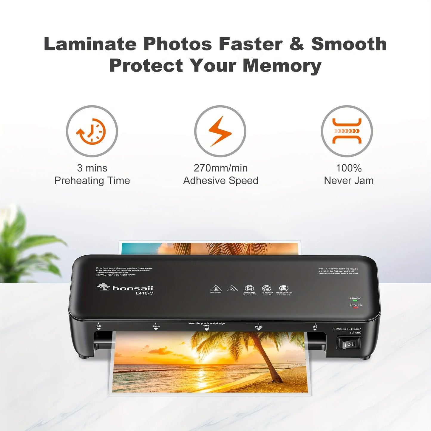 BONSAII 9" 4-in-1 Laminator with Never Jam Tech for Home