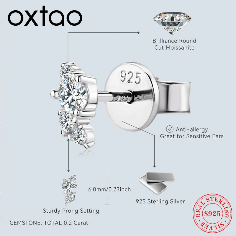OXTAO 925 Silver Moissanite D Color Mini MoissaniteStud Earrings