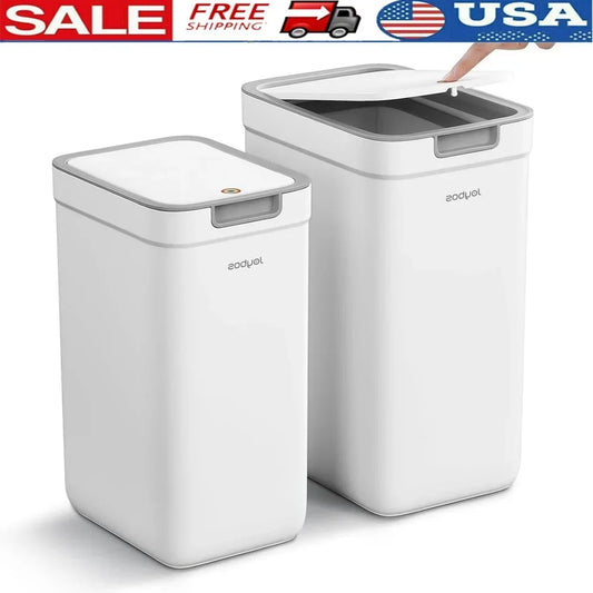 2 Pack Pop Up Lid Trash Can Odor Seal Slim Waste Bin Pet Proof Bathroom Kitchen Office Bedroom