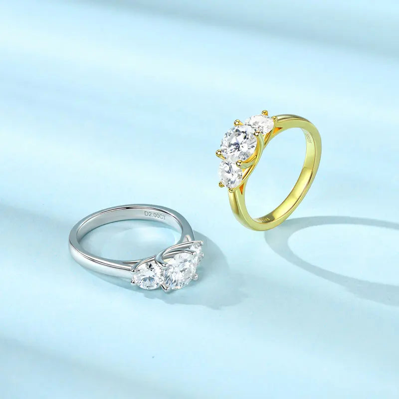 OXTAO 1ct And 0.5ct Moissanite Ring 925 Silver Three Stone