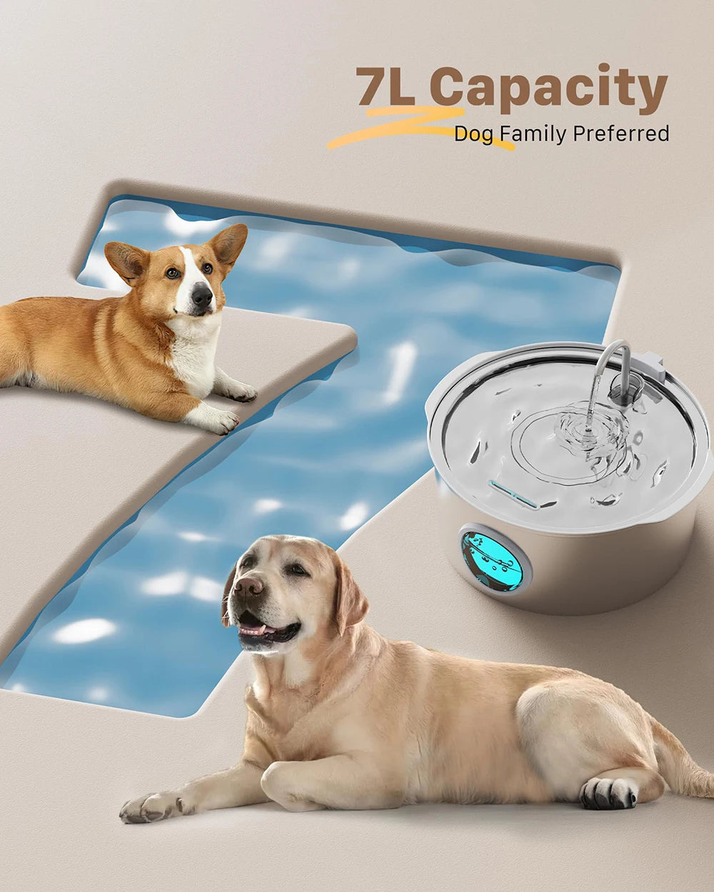 7L Large Capacity Stainless Steel Cat Dog Water Fountain