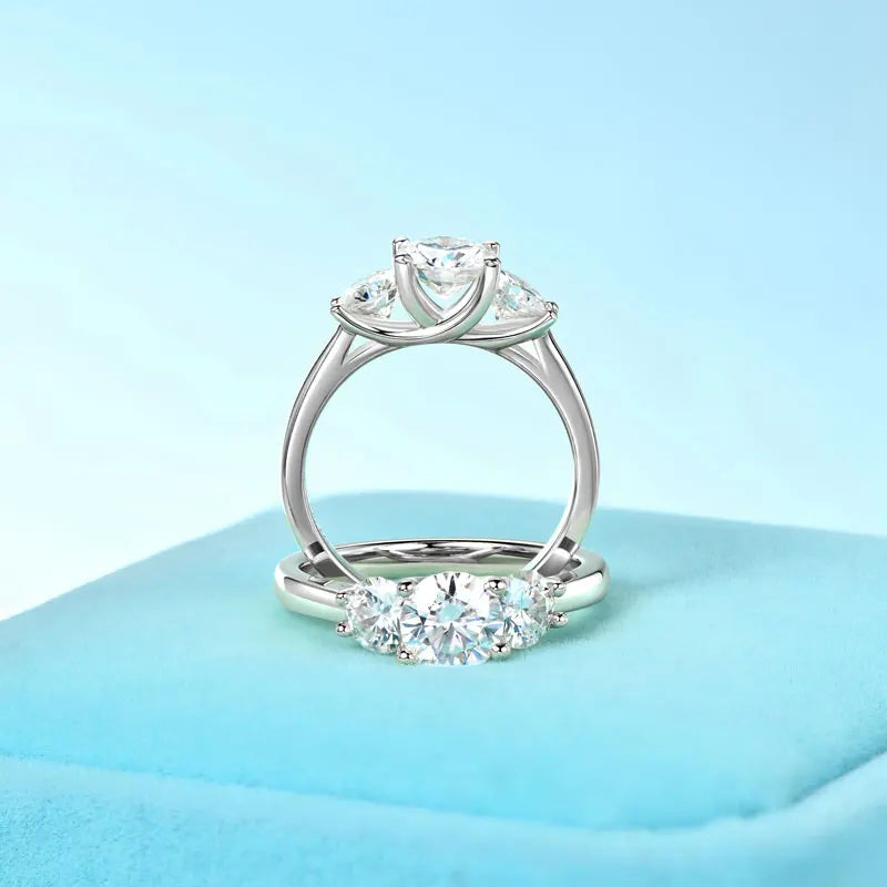 OXTAO 1ct And 0.5ct Moissanite Ring 925 Silver Three Stone
