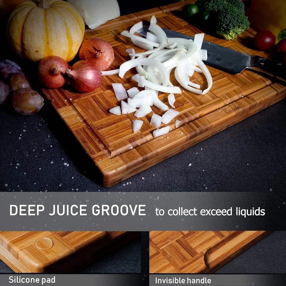 Extra Large Bamboo Cutting Board Set of 3 with Juice Groove